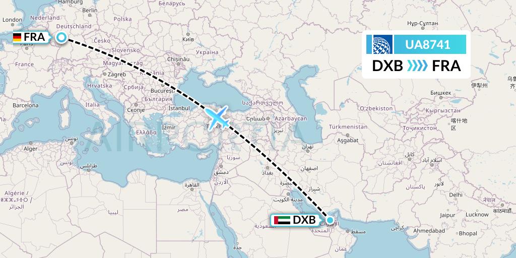 UA8741 United Airlines Flight Map: Dubai to Frankfurt