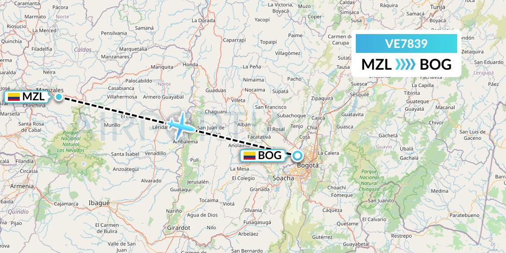 VE7839 Easyfly Flight Map: Manizales to Bogota