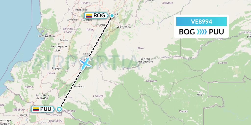 VE8994 Easyfly Flight Map: Bogota to Puerto Asis