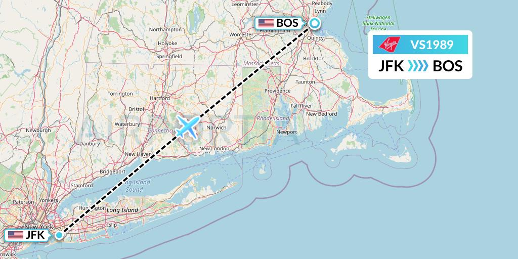 VS1989 Virgin Atlantic Airways Flight Map: New York to Boston