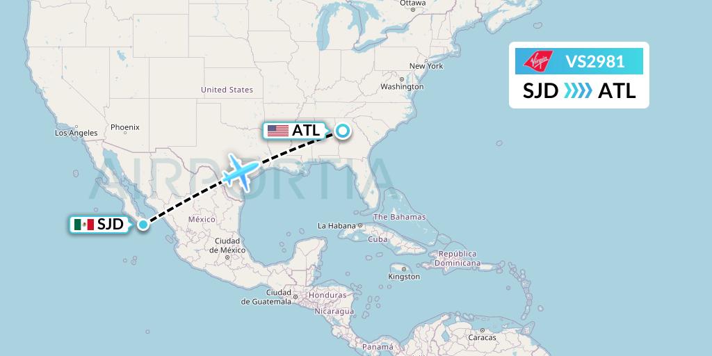 VS2981 Virgin Atlantic Airways Flight Map: San Jose del Cabo to Atlanta