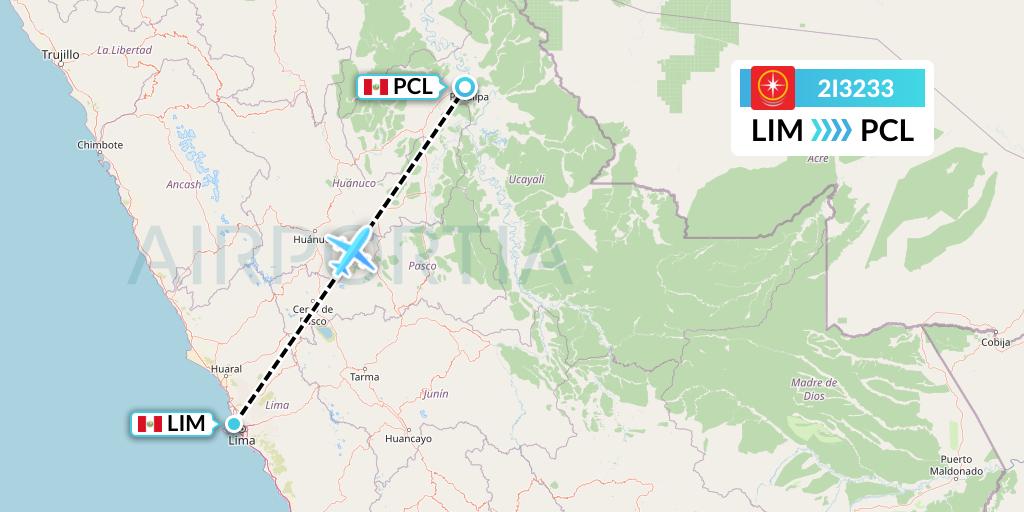 2I3233 Star Peru Flight Map: Lima to Pucallpa