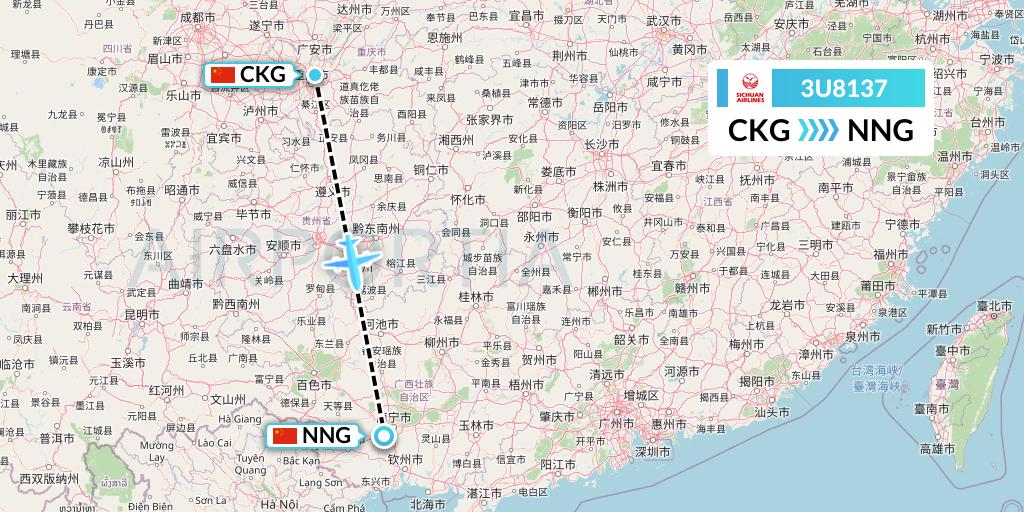 3U8137 Sichuan Airlines Flight Map: Chongqing to Nanning