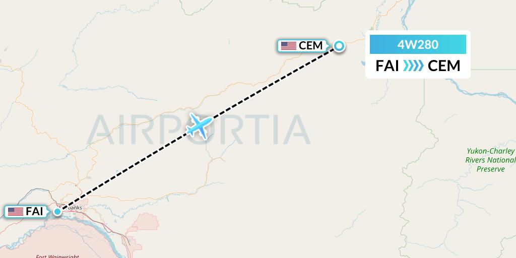 4W280 Warbelows Air Ventures Flight Map: Fairbanks to Central