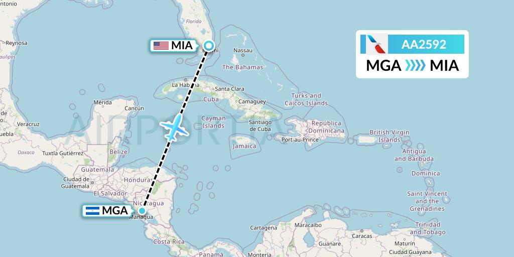 AA2592 American Airlines Flight Map: Managua to Miami