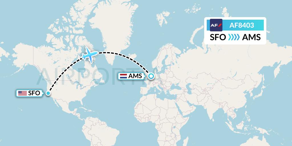 AF8403 Air France Flight Map: San Francisco to Amsterdam
