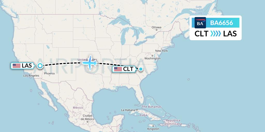 BA6656 British Airways Flight Map: Charlotte to Las Vegas