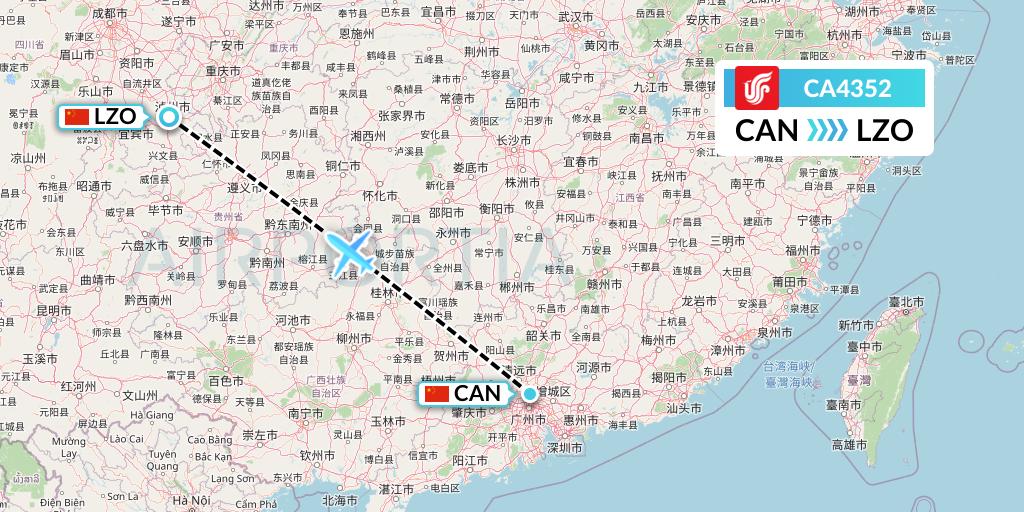 CA4352 Air China Flight Map: Guangzhou to Luzhou