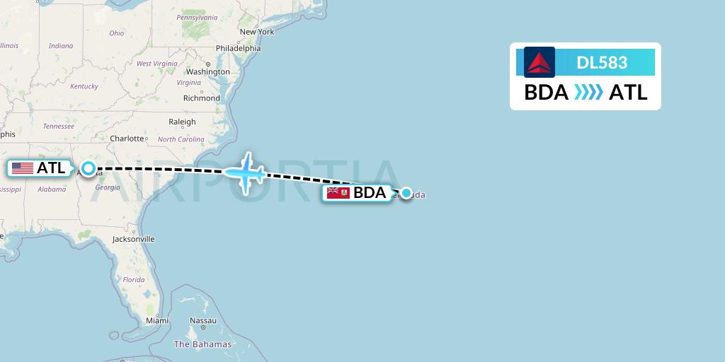DL583 Delta Air Lines Flight Map: Bermuda to Atlanta