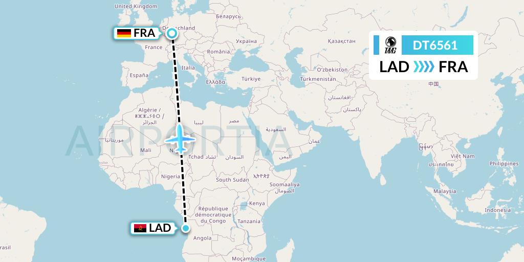 DT6561 TAAG Angola Airlines Flight Map: Luanda to Frankfurt
