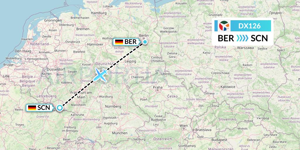DX126 Danish Air Transport Flight Map: Berlin to Saarbrucken