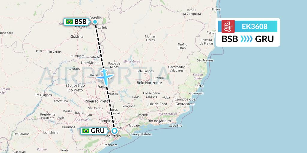 EK3608 Emirates Flight Map: Brasilia to Sao Paulo