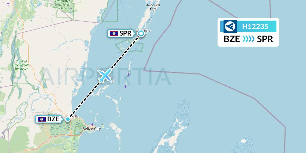 H12235 Hahn Air Systems Flight Map: Belize City to San Pedro