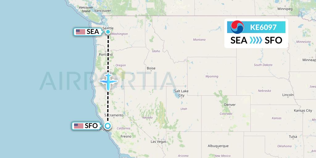 KE6097 Korean Air Flight Map: Seattle to San Francisco