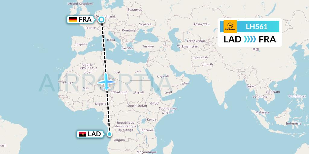 LH561 Lufthansa Flight Map: Luanda to Frankfurt