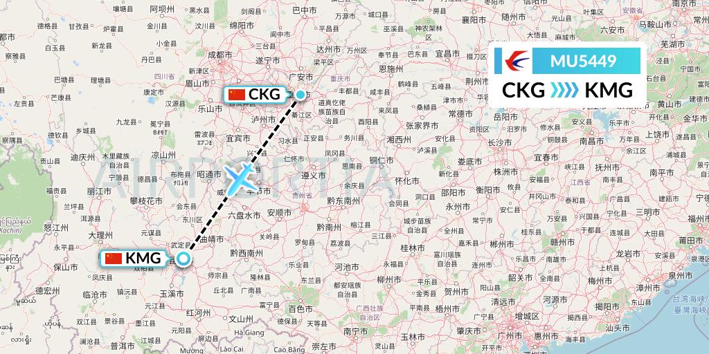 MU5449 China Eastern Airlines Flight Map: Chongqing to Kunming