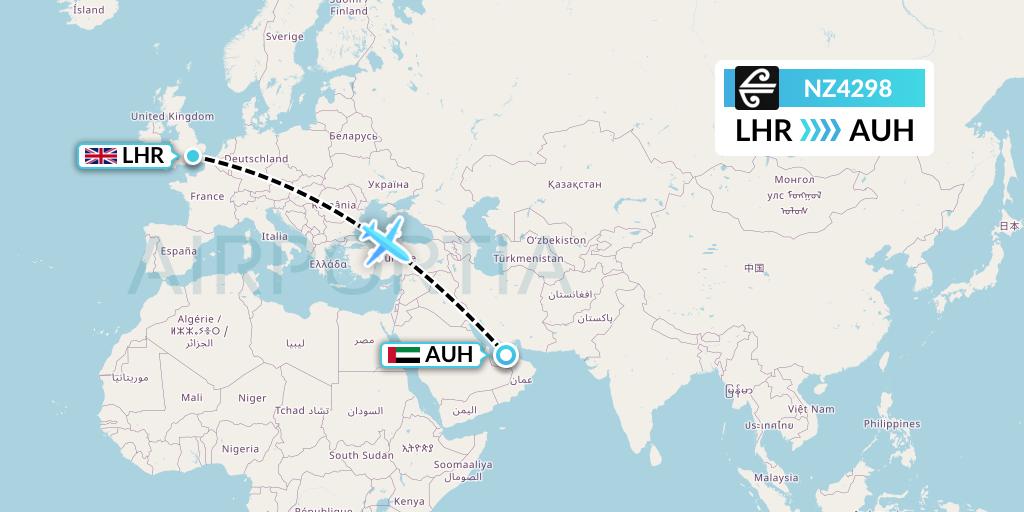 NZ4298 Air New Zealand Flight Map: London to Abu Dhabi