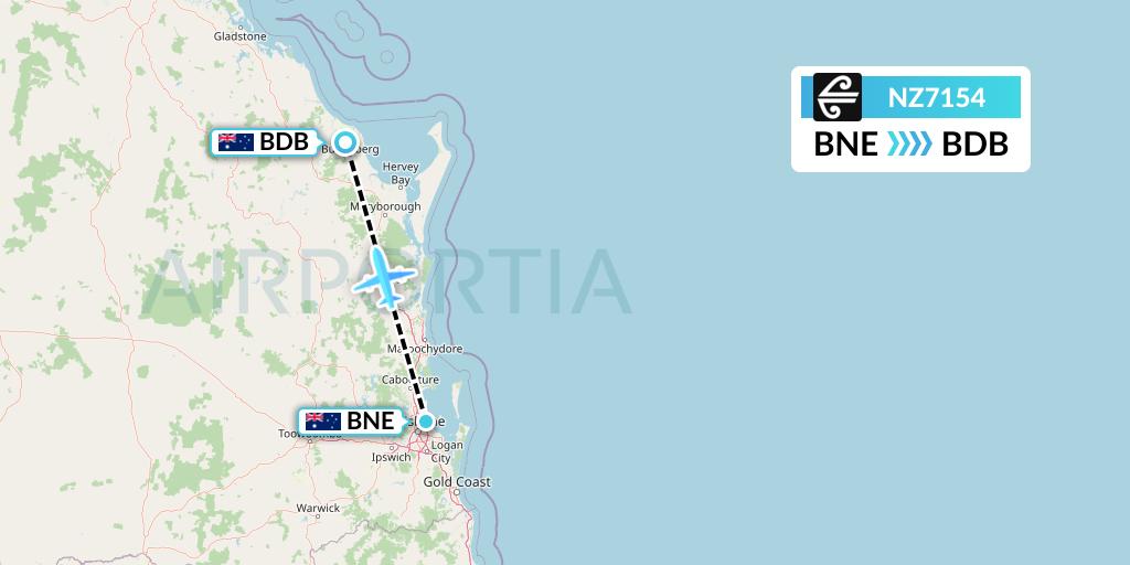 NZ7154 Air New Zealand Flight Map: Brisbane to Bundaberg