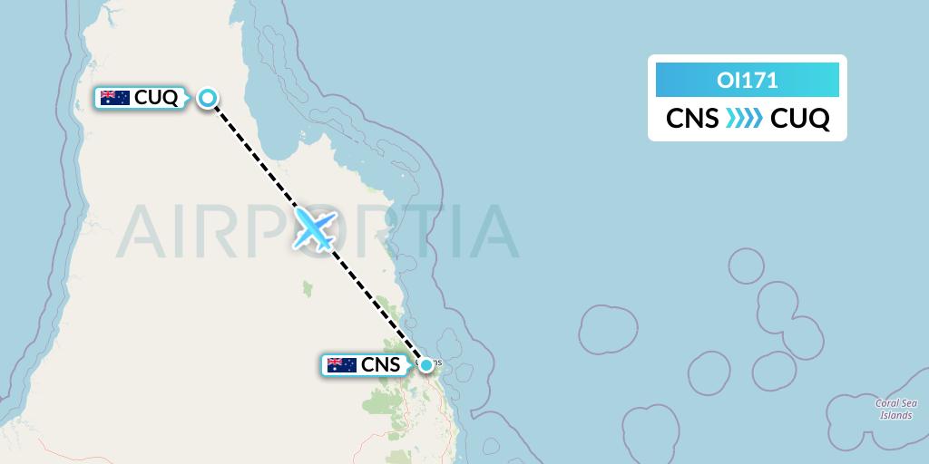 OI171 Hinterland Aviation Flight Map: Cairns to Australia