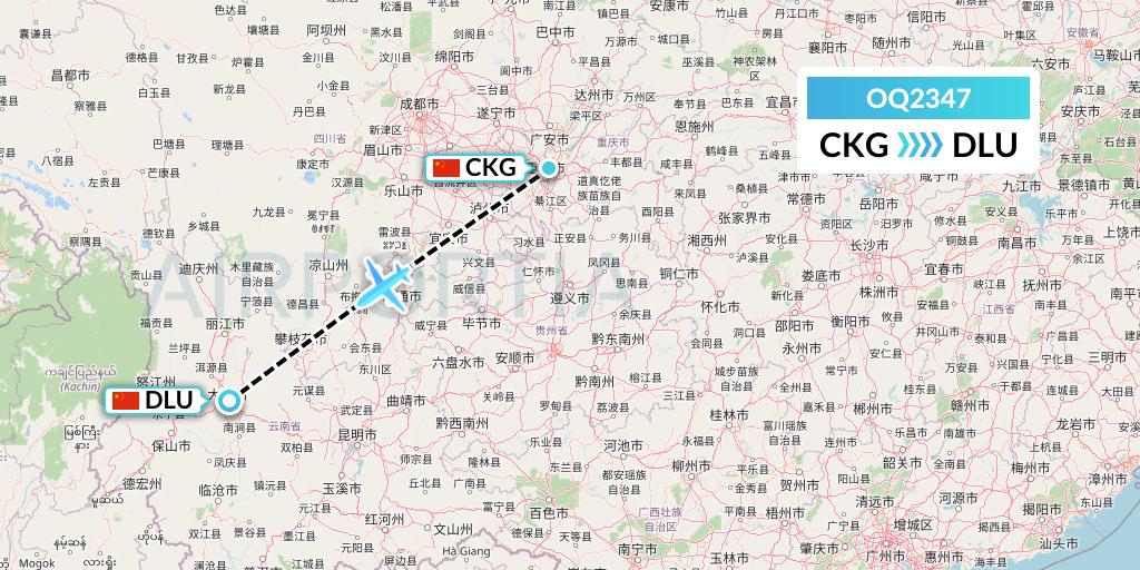OQ2347 Chongqing Airlines Flight Map: Chongqing to Dali