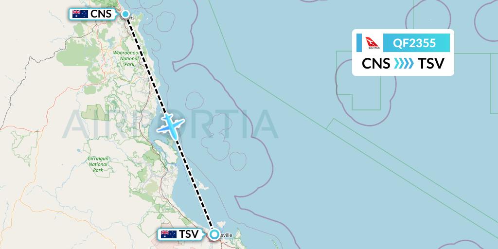 QF2355 Qantas Flight Map: Cairns to Townsville
