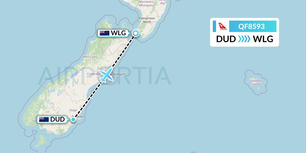 QF8593 Qantas Flight Map: Dunedin to Wellington