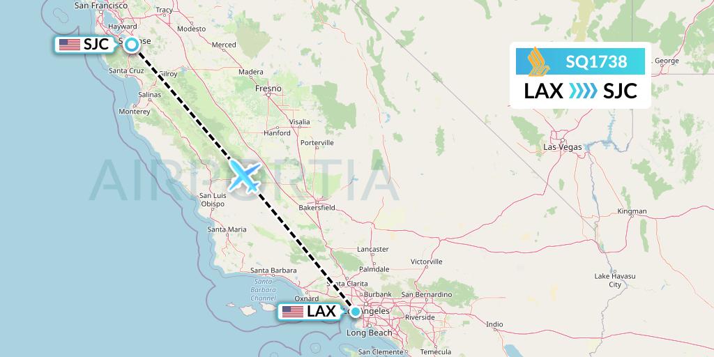 SQ1738 Singapore Airlines Flight Map: Los Angeles to San Jose