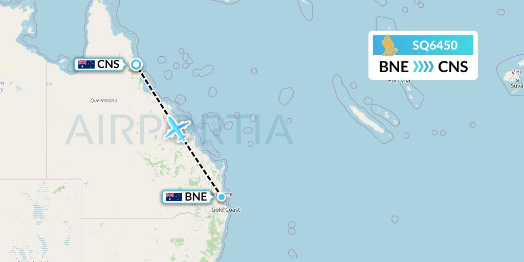 SQ6450 Singapore Airlines Flight Map: Brisbane to Cairns