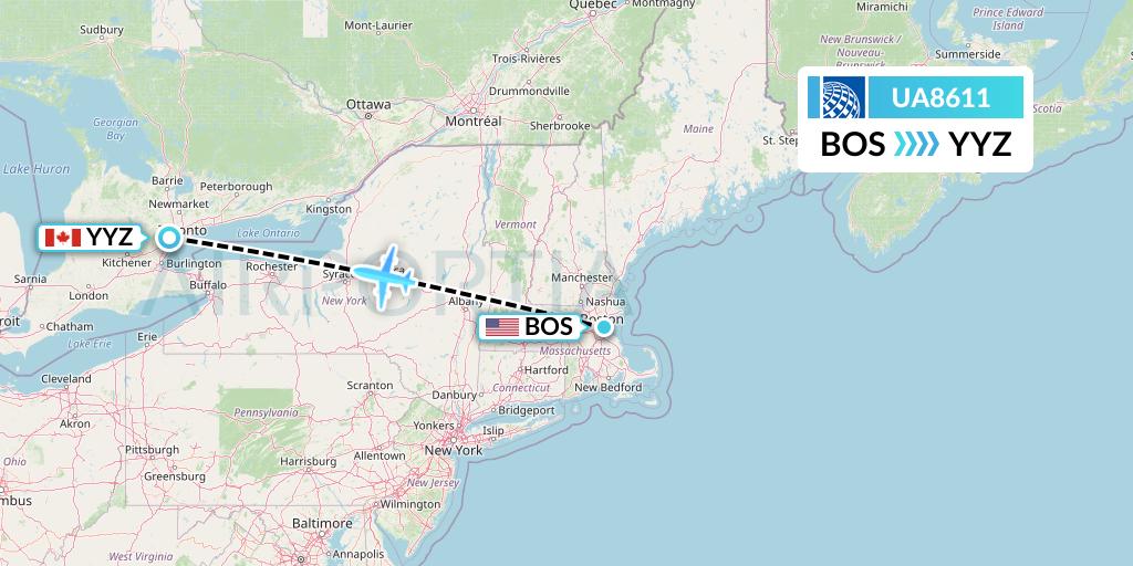 UA8611 United Airlines Flight Map: Boston to Toronto