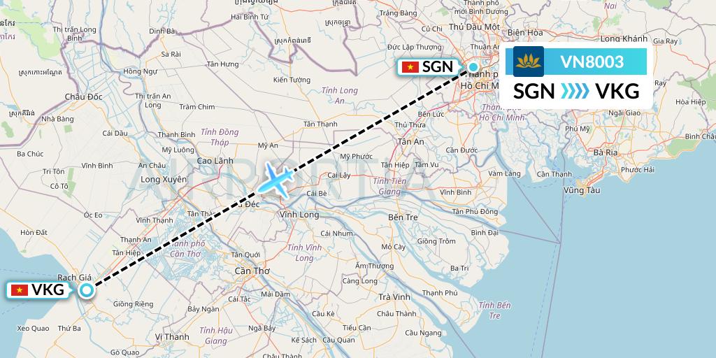 VN8003 Vietnam Airlines Flight Map: Ho Chi Minh City to Rach Gia