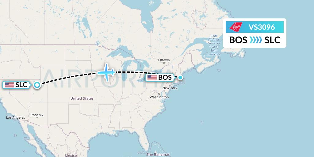 VS3096 Virgin Atlantic Airways Flight Map: Boston to Salt Lake City