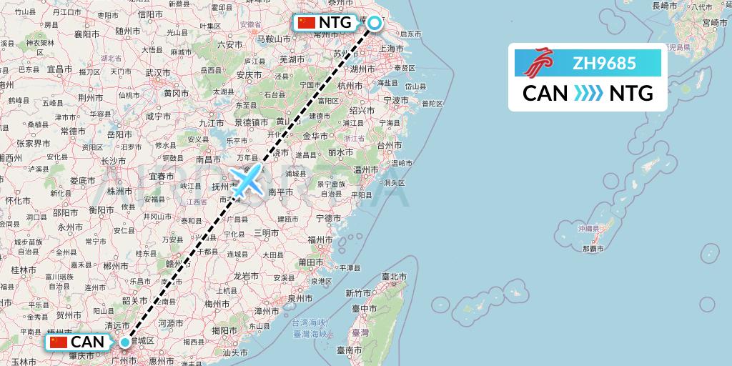 ZH9685 Shenzhen Airlines Flight Map: Guangzhou to Nantong