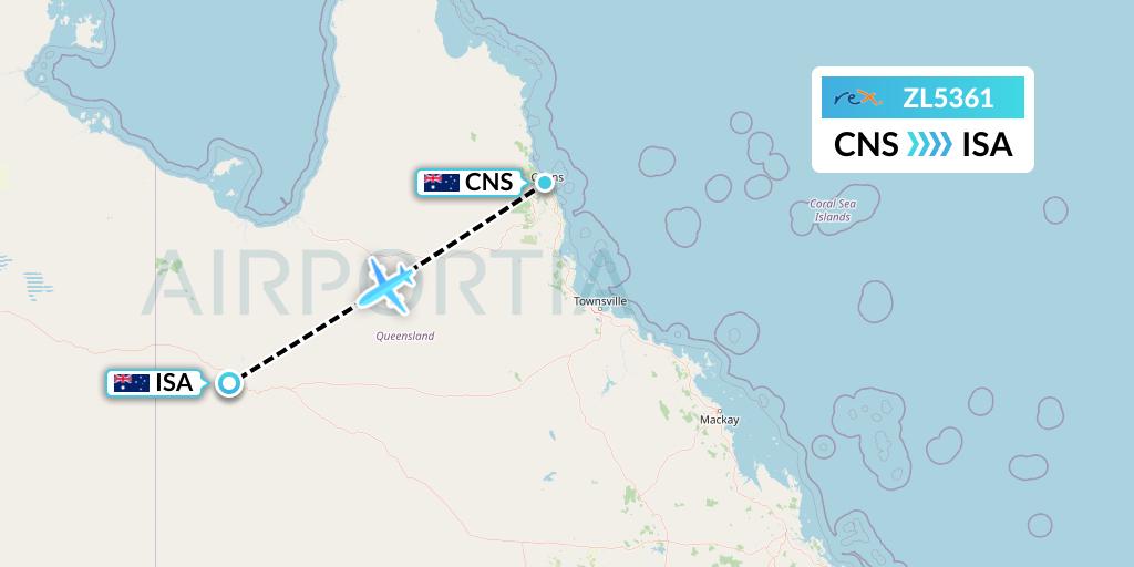 ZL5361 Regional Express Flight Map: Cairns to Mount Isa