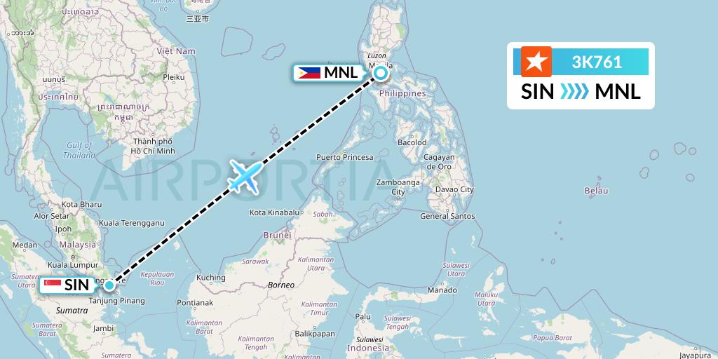 3K761 Jetstar Asia Flight Map: Singapore to Manila