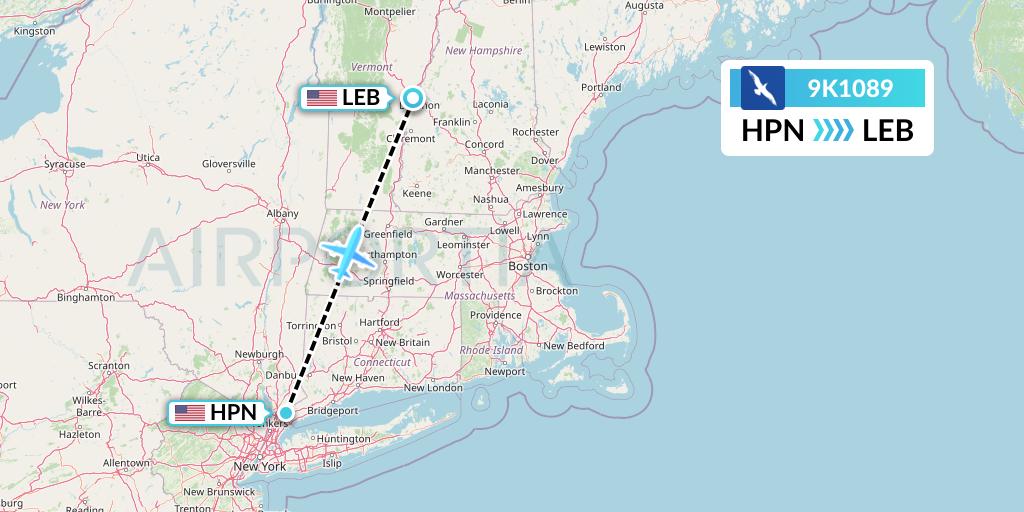 9K1089 Cape Air Flight Map: White Plains to Lebanon