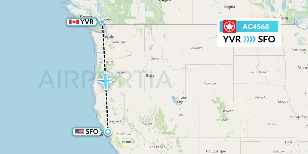 AC4568 Air Canada Flight Map: Vancouver to San Francisco
