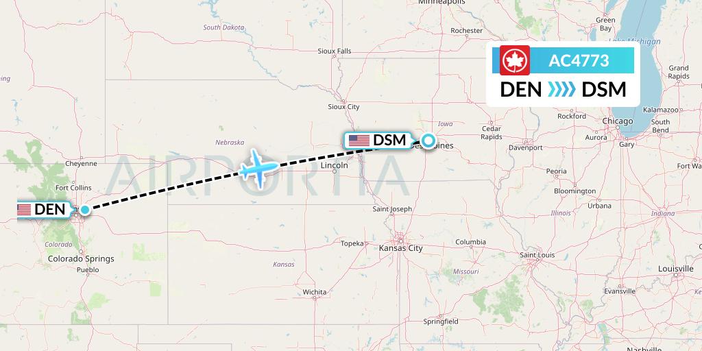 AC4773 Air Canada Flight Map: Denver to Des Moines