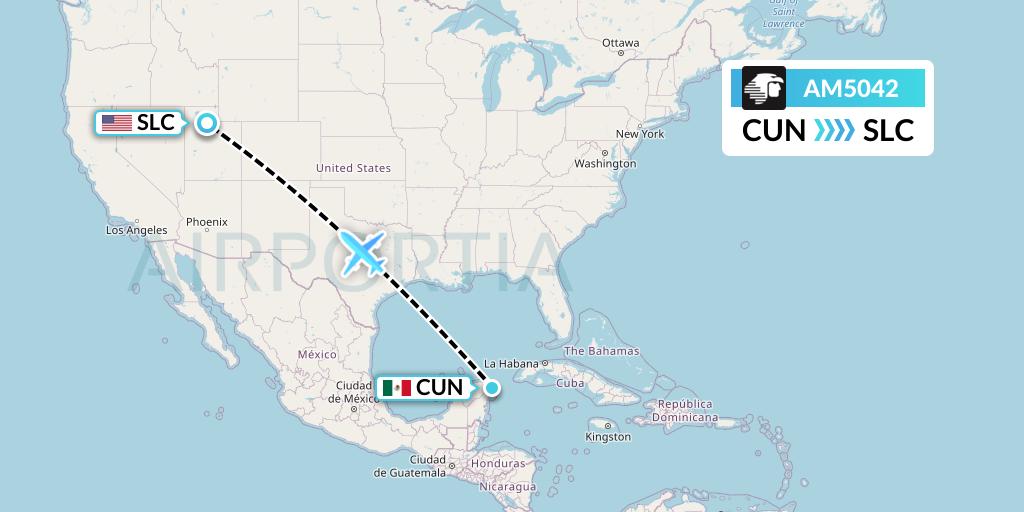 AM5042 Aeromexico Flight Map: Cancun to Salt Lake City