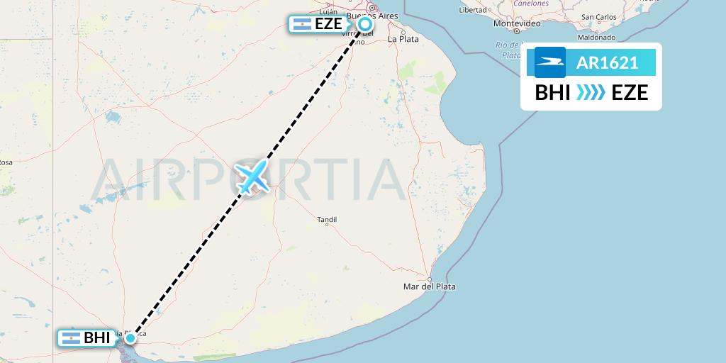 AR1621 Aerolineas Argentinas Flight Map: Bahia Blanca to Buenos Aires