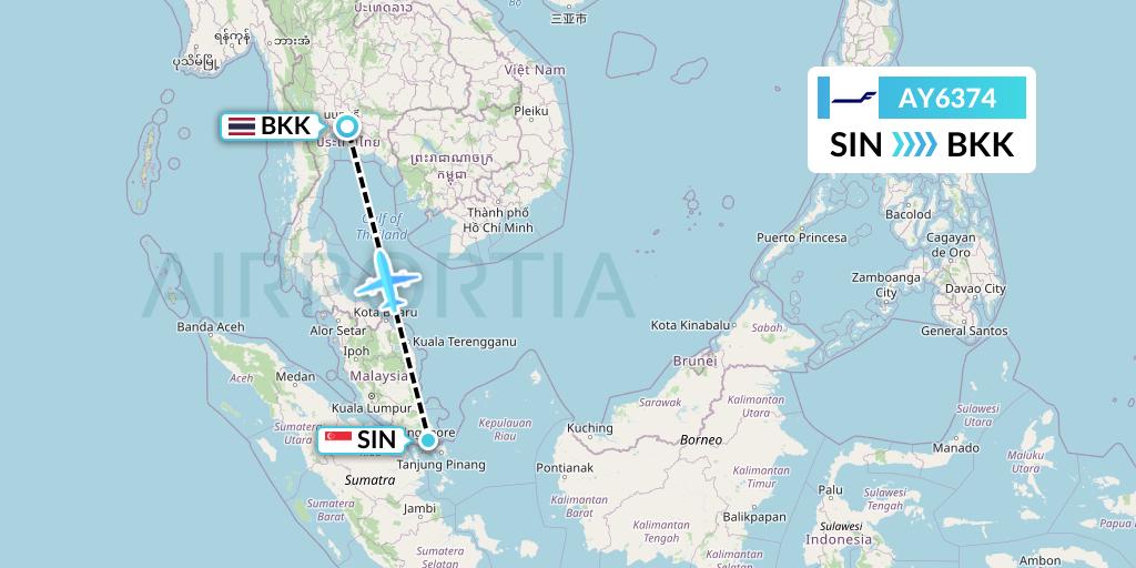 AY6374 Finnair Flight Map: Singapore to Bangkok