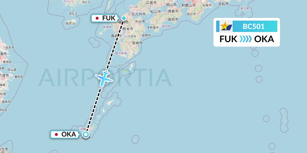 BC501 Skymark Airlines Flight Map: Fukuoka to Naha
