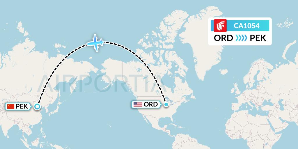 CA1054 Air China Flight Map: Chicago to Beijing
