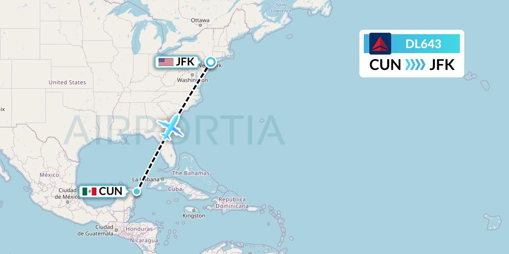 DL643 Delta Air Lines Flight Map: Cancun to New York