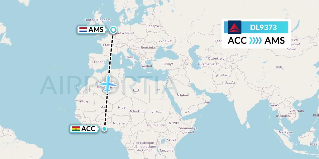 DL9373 Delta Air Lines Flight Map: Accra to Amsterdam
