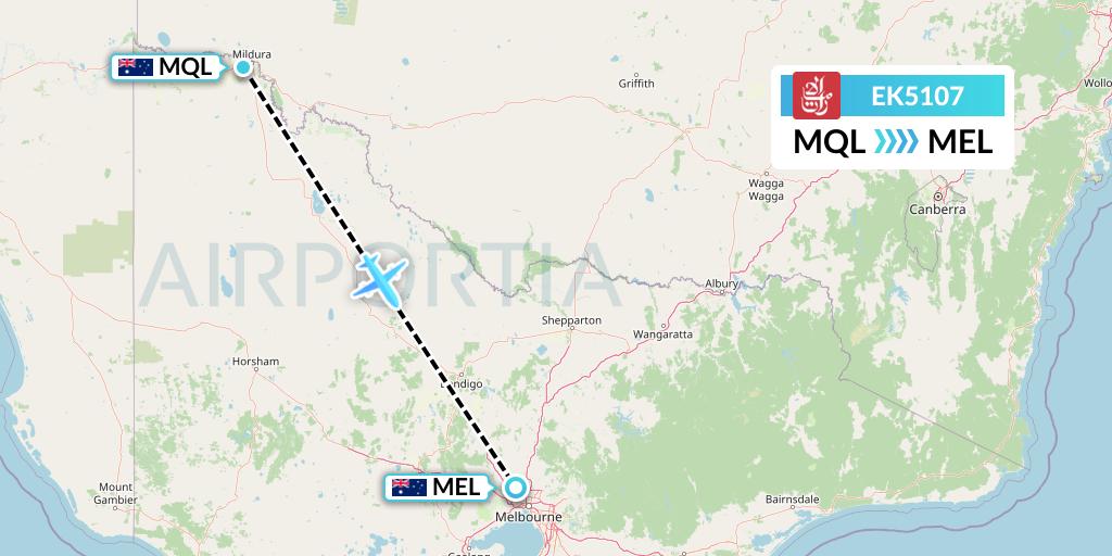 EK5107 Emirates Flight Map: Mildura to Melbourne