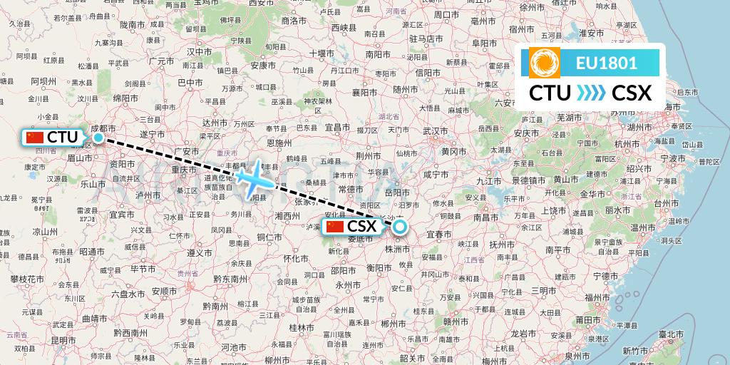 EU1801 Chengdu Airlines Flight Map: Chengdu to Changsha