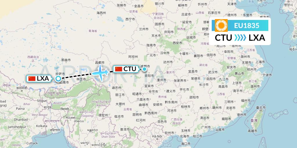 EU1835 Chengdu Airlines Flight Map: Chengdu to Lhasa