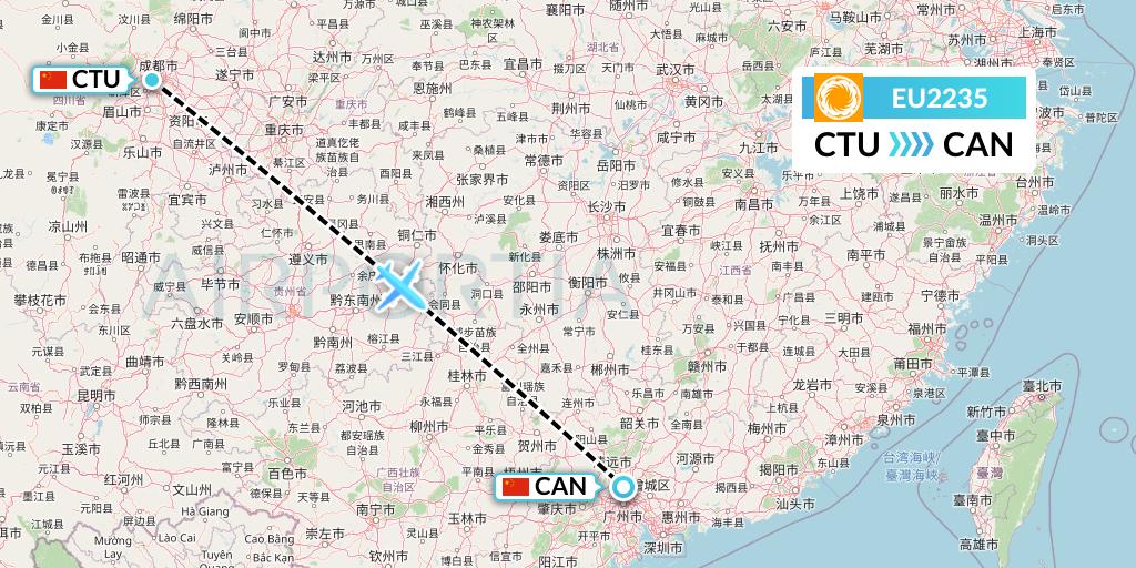 EU2235 Chengdu Airlines Flight Map: Chengdu to Guangzhou