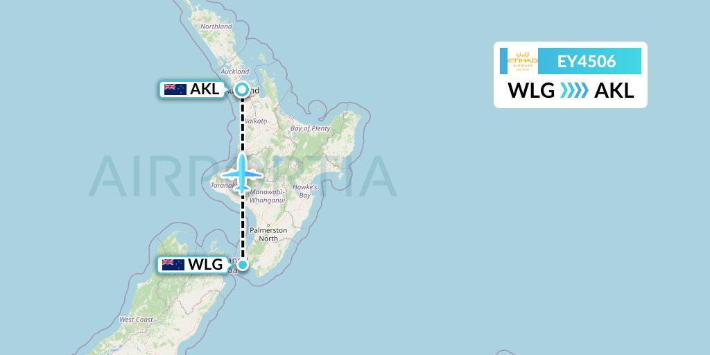 EY4506 Etihad Airways Flight Map: Wellington to Auckland