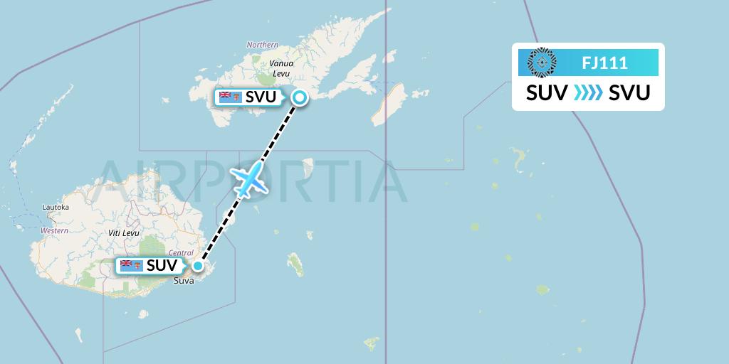 FJ111 Fiji Airways Flight Map: Suva to Savusavu
